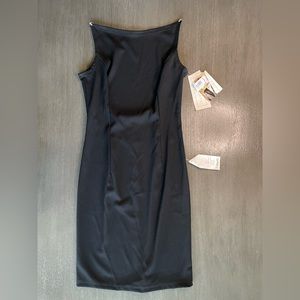 NWT Vintage Jessica McClintock Gunne Sax Black Midi Dress Rhinestone Strap 10